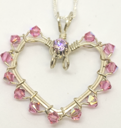Pink Crystal Heart Wrapped Pendant